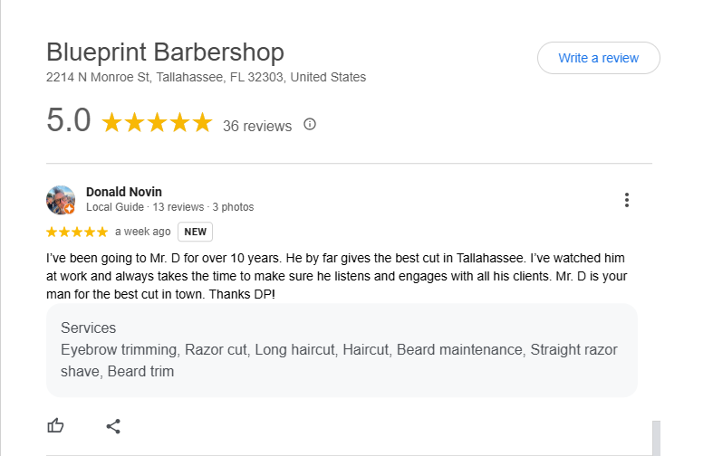 5-star google review.