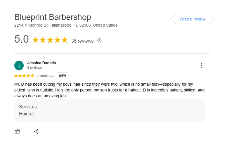 5-star google review.