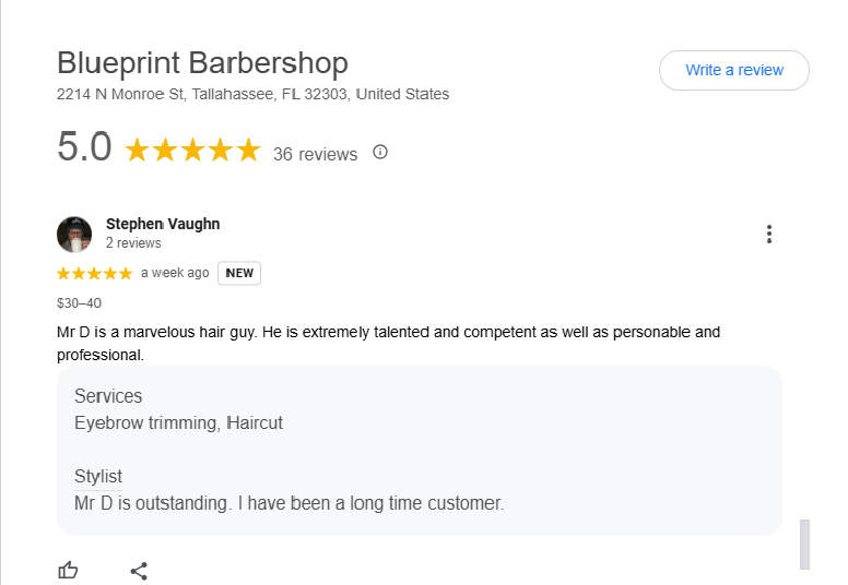 5-star google review.